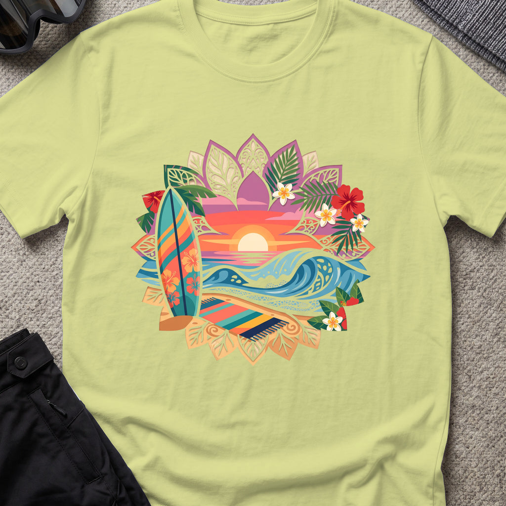 Floral Surf T-Shirt in Pistachio, front view.