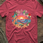Floral Surf T-Shirt in Heather Cardinal, front view.
