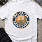 Destination: Somewhere T-Shirt in White, front view.