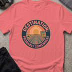 Destination: Somewhere T-Shirt in Coral Silk, front view.