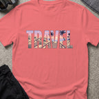 Travel Boardwalk T-Shirt in Coral Silk, front view.