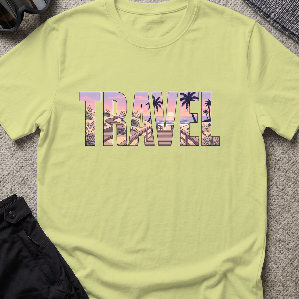 Travel Boardwalk T-Shirt in Pistachio, front view.