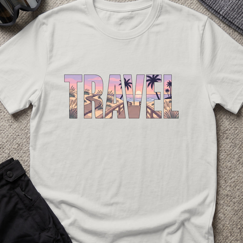 Travel Boardwalk T-Shirt in Ice Grey, front view.