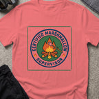 Certified Marshmallow Manager T-Shirt in Coral Silk, front view.