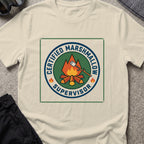 Certified Marshmallow Manager T-Shirt in Sand, front view.