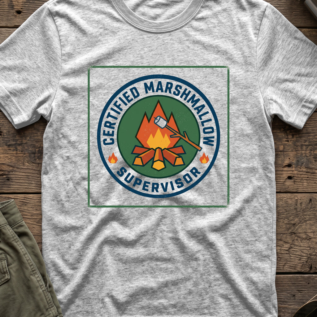 Certified Marshmallow Manager T-Shirt in Sport Grey, front view.