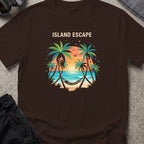 Tropical Retreat T-Shirt in Dark Chocolate, front view.