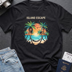 Tropical Retreat T-Shirt in Black, front view.