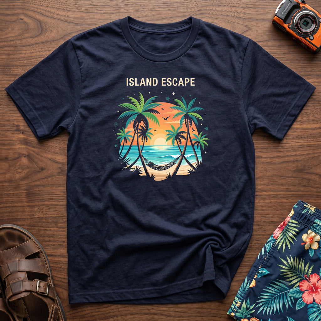 Tropical Retreat T-Shirt in Navy, front view.
