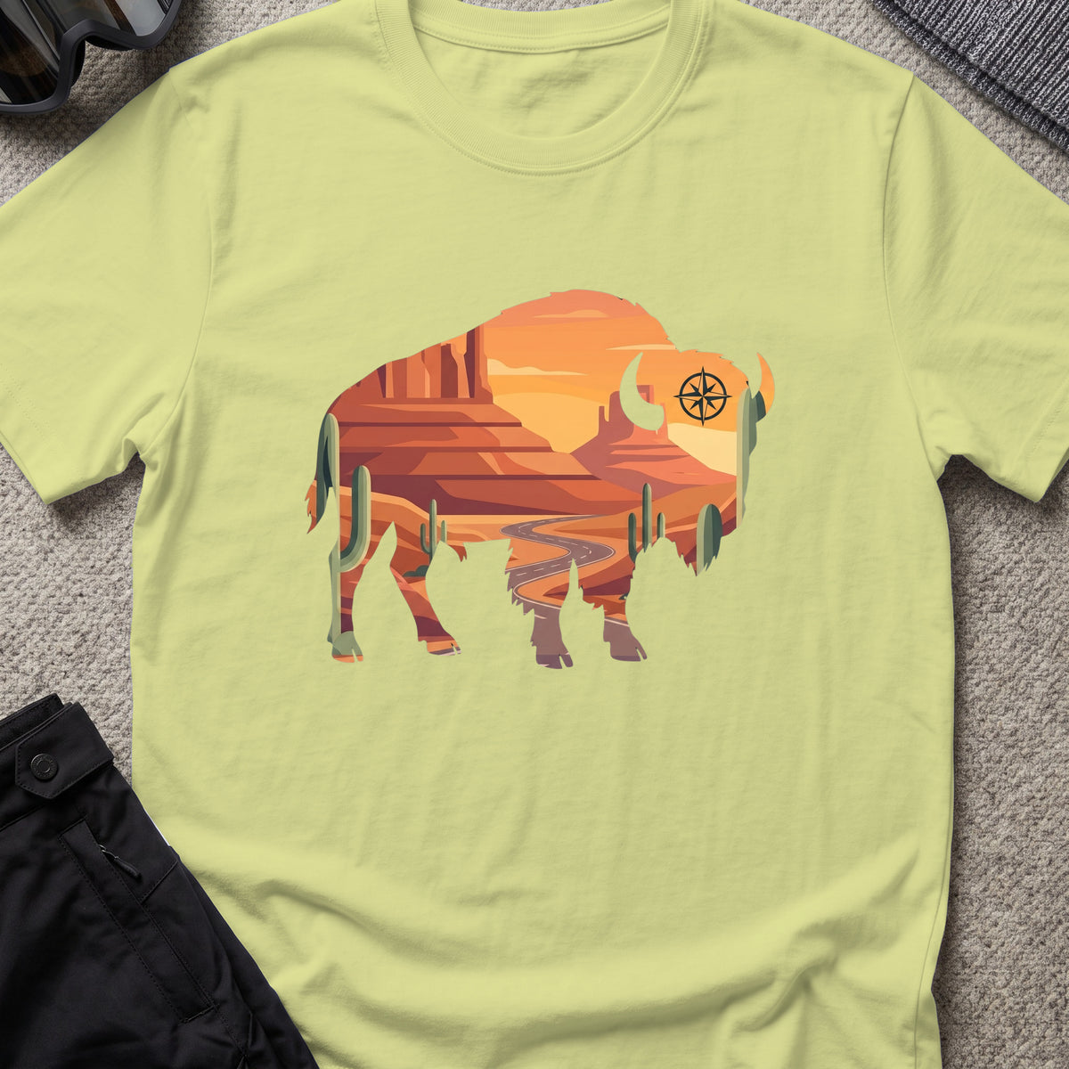 Desert Bison T-Shirt in Pistachio, front view.