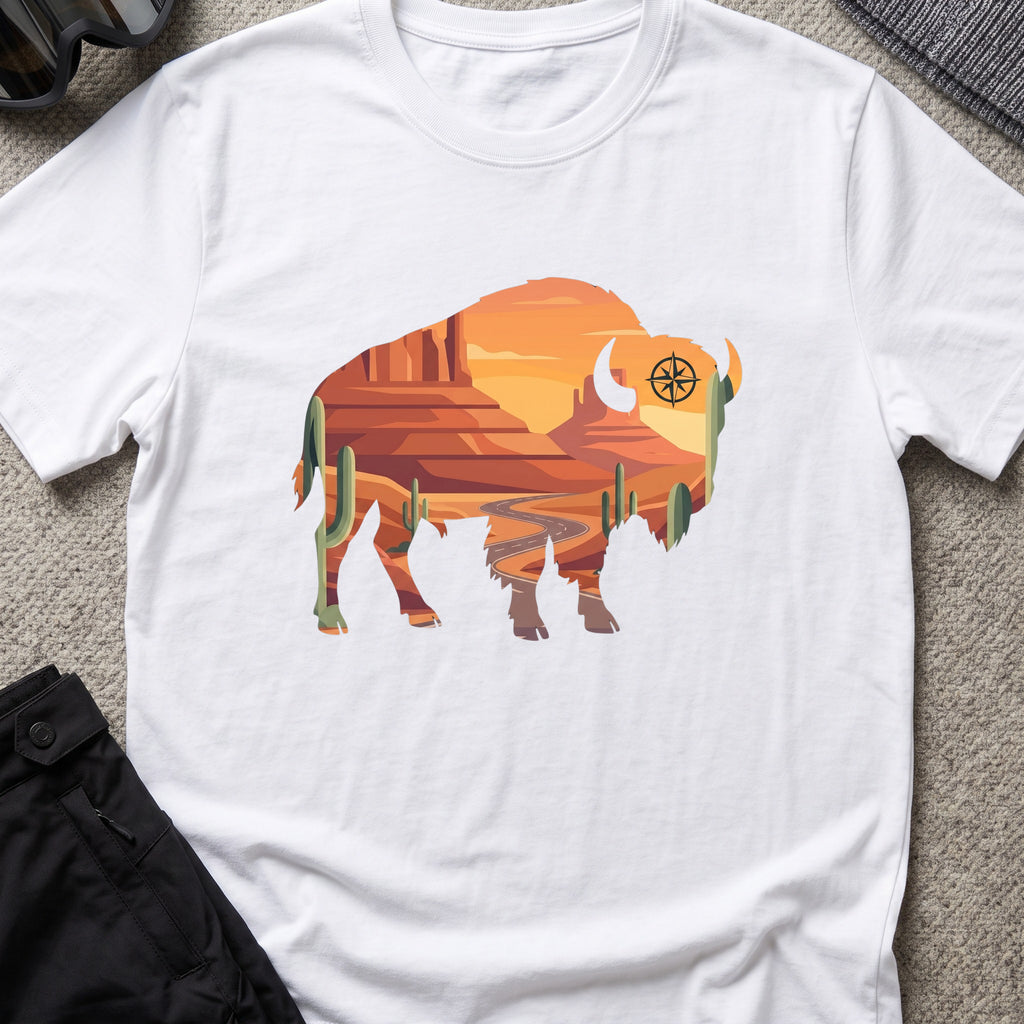 Desert Bison T-Shirt in White, front view.