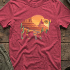 Desert Bison T-Shirt in Heather Cardinal, front view.