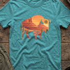 Desert Bison T-Shirt in Heather Galapagos Blue, front view.