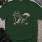 Cat Family that Travels Together T-Shirt in Forest Green, front view.