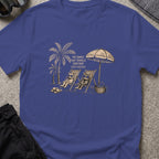 Cat Family that Travels Together T-Shirt in Metro Blue, front view.