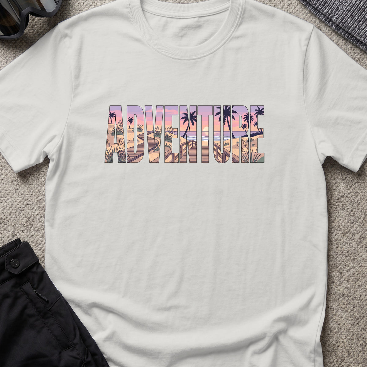 Adventure Boardwalk T-Shirt in Ice Grey, front view.