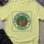 Camping counts as therapy T-Shirt in Pistachio, front view.