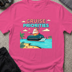 Cruise Priorities T-Shirt in Heliconia, front view.