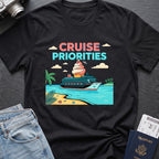Cruise Priorities T-Shirt in Black, front view.