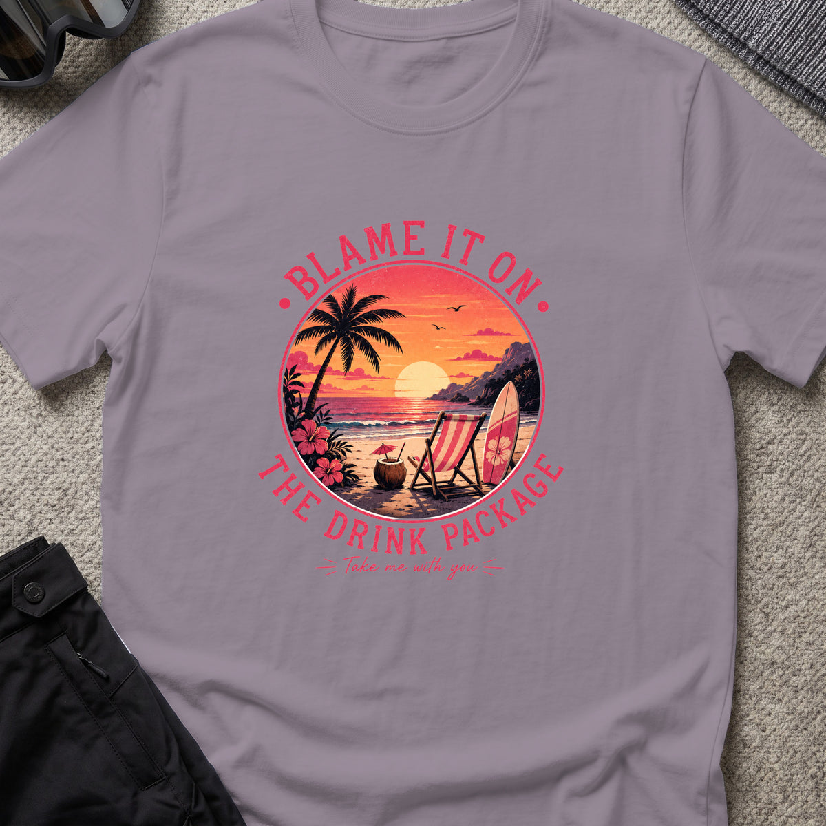 Blame It On The Drink Package — Sunset Cove T-Shirt in Paragon, front view.