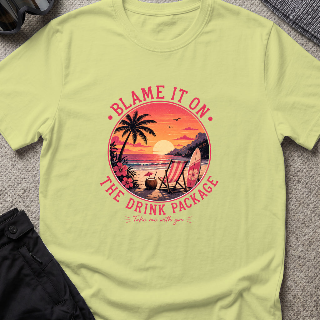 Blame It On The Drink Package — Sunset Cove T-Shirt in Pistachio, front view.