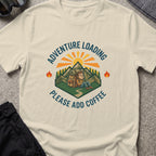 Adventure Loading T-Shirt in Sand, front view.