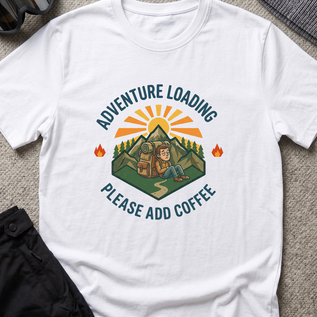 Adventure Loading T-Shirt in White, front view.