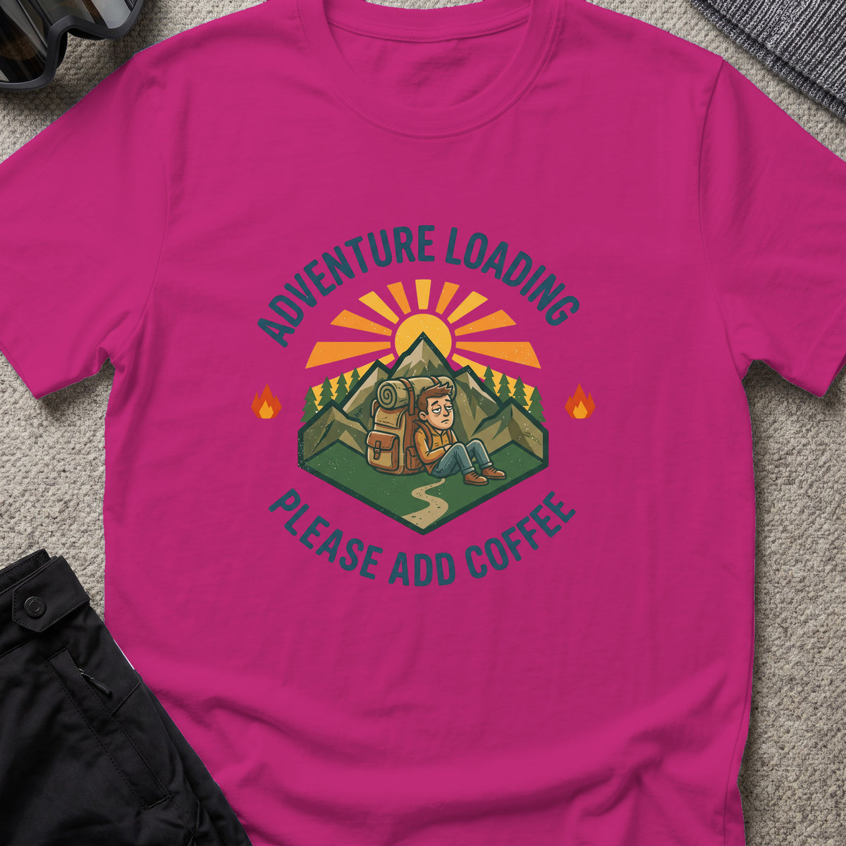 Adventure Loading T-Shirt in Antique Heliconia, front view.