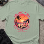 Blame It On The Drink Package — Sunset Beach T-Shirt in Sage, front view.