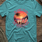 Blame It On The Drink Package — Sunset Beach T-Shirt in Heather Galapagos Blue, front view.