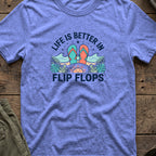 Life is Better in Flip Flops T-Shirt in Heather Royal, front view.