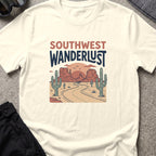 Southwest Wanderlust T-Shirt — Desert Highway in Natural, front view.