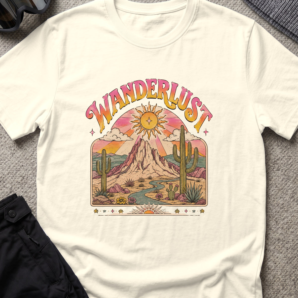 Wanderlust T-Shirt — Desert Sunburst in Natural, front view.