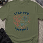 Stamped Together T-Shirt in Military Green, front view.