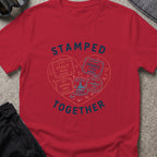 Stamped Together T-Shirt in Antique Cherry Red, front view.
