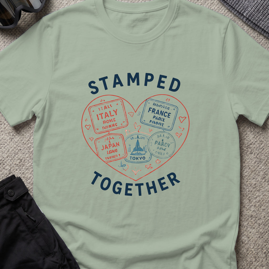 Stamped Together T-Shirt in Sage, front view.