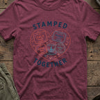 Stamped Together T-Shirt in Heather Maroon, front view.
