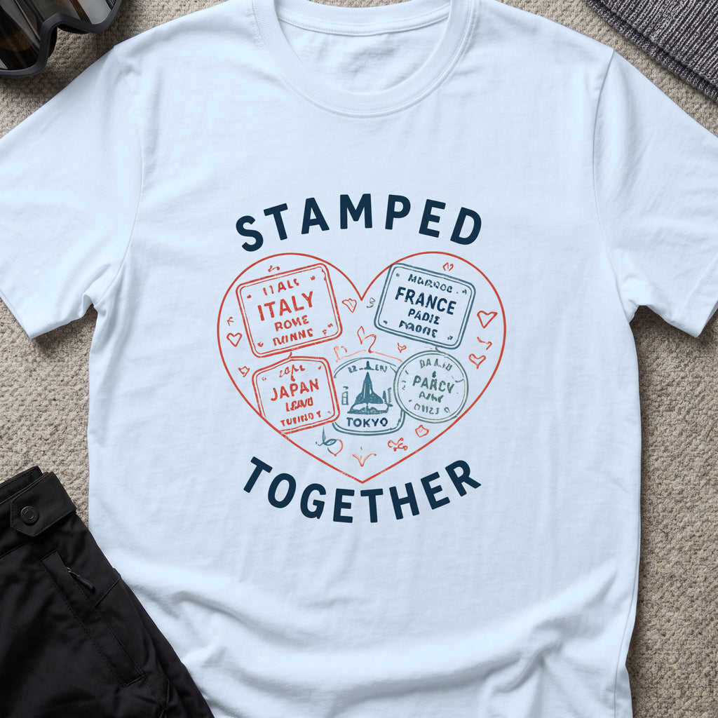Stamped Together T-Shirt in Light Blue, front view.