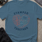 Stamped Together T-Shirt in Indigo Blue, front view.