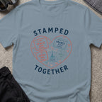 Stamped Together T-Shirt in Stone Blue, front view.