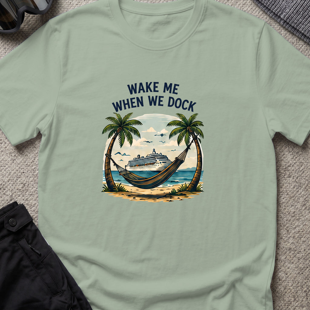 Wake me When we Dock T-Shirt in Sage, front view.