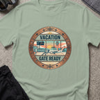 Vacation Gate Ready T-Shirt in Sage, front view.