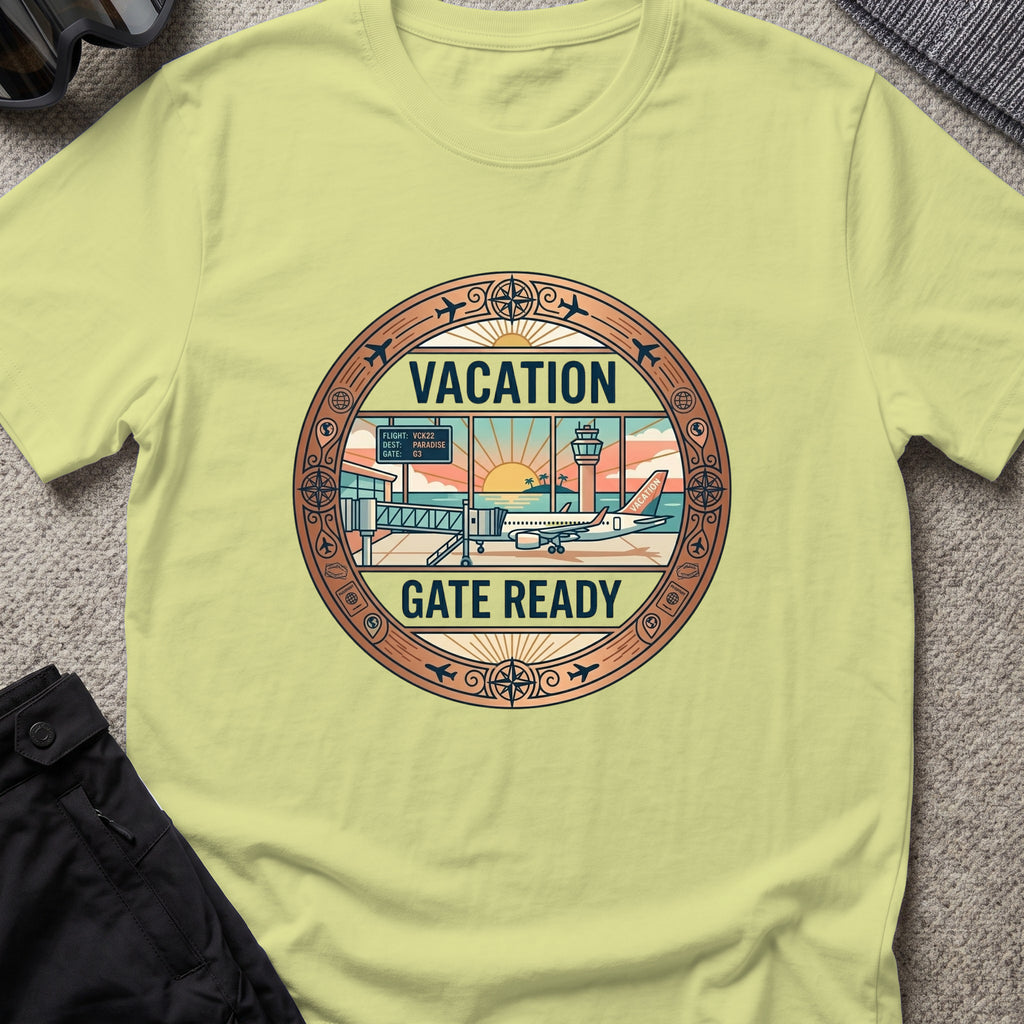 Vacation Gate Ready T-Shirt in Pistachio, front view.