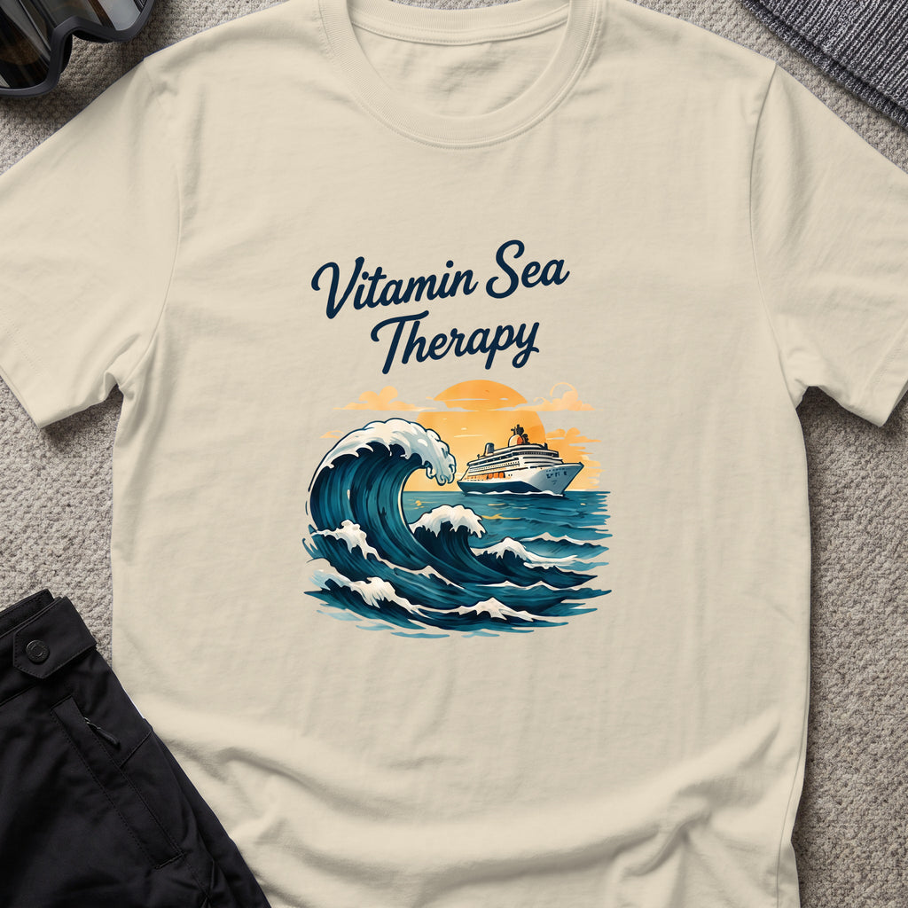 Vitamin Sea Therapy T-Shirt — Big Wave in Sand, front view.