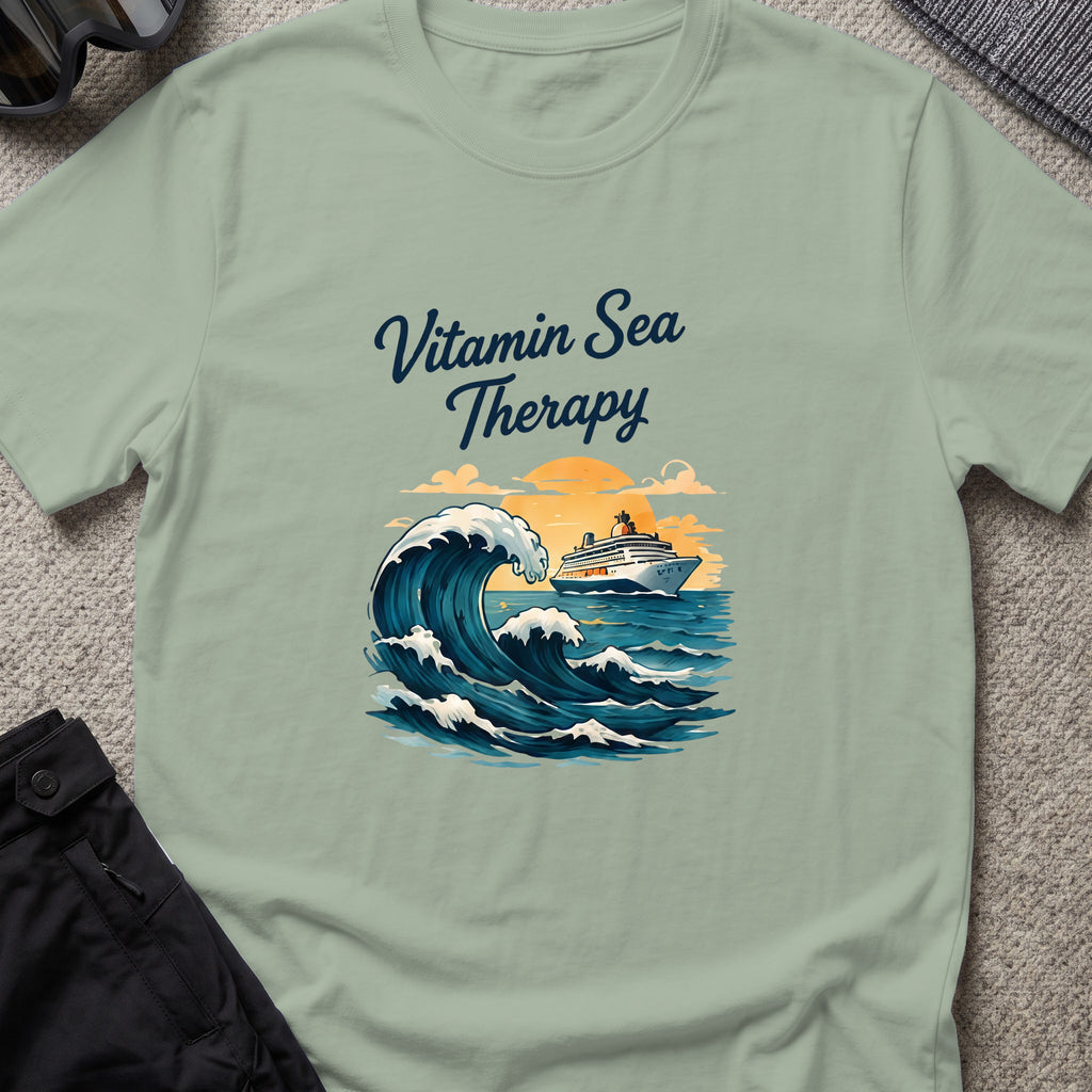 Vitamin Sea Therapy T-Shirt — Big Wave in Sage, front view.
