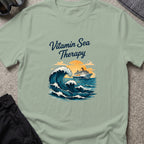 Vitamin Sea Therapy T-Shirt — Big Wave in Sage, front view.