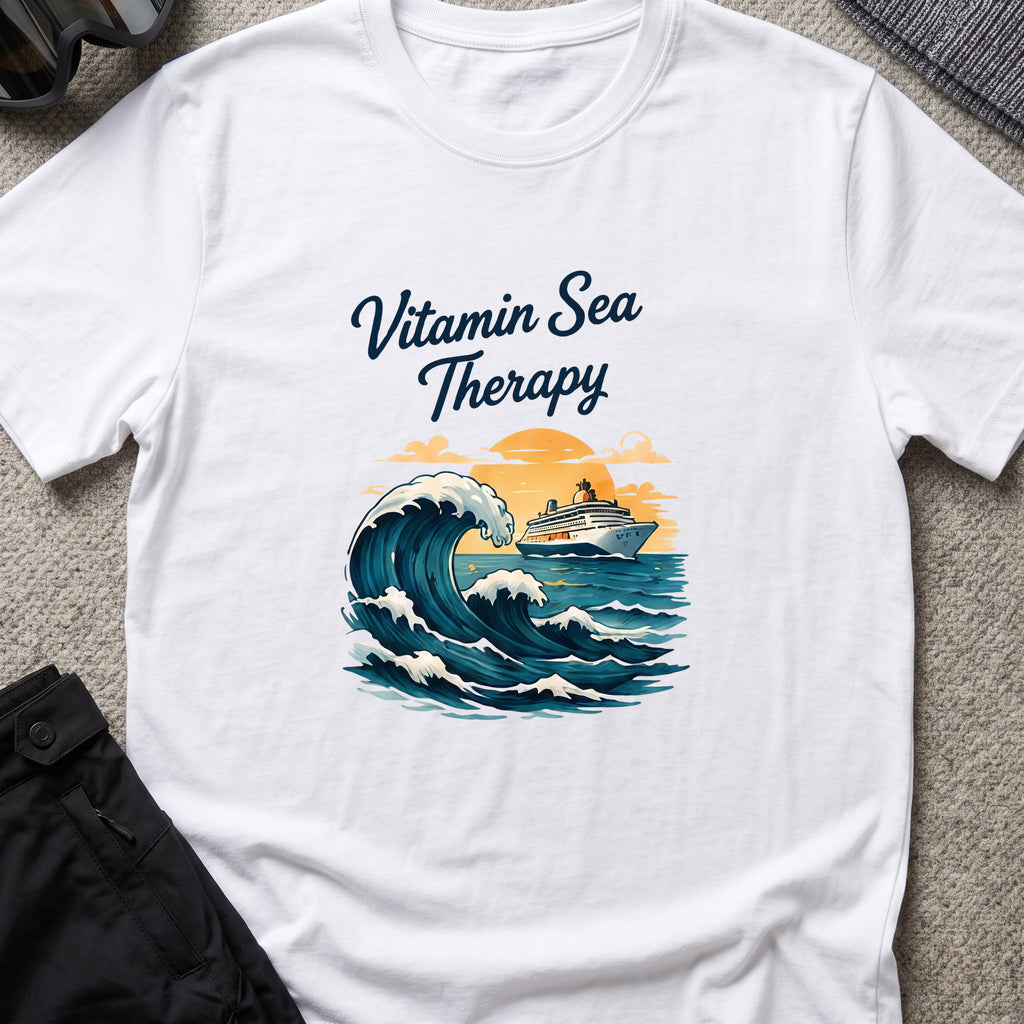 Vitamin Sea Therapy T-Shirt — Big Wave in White, front view.