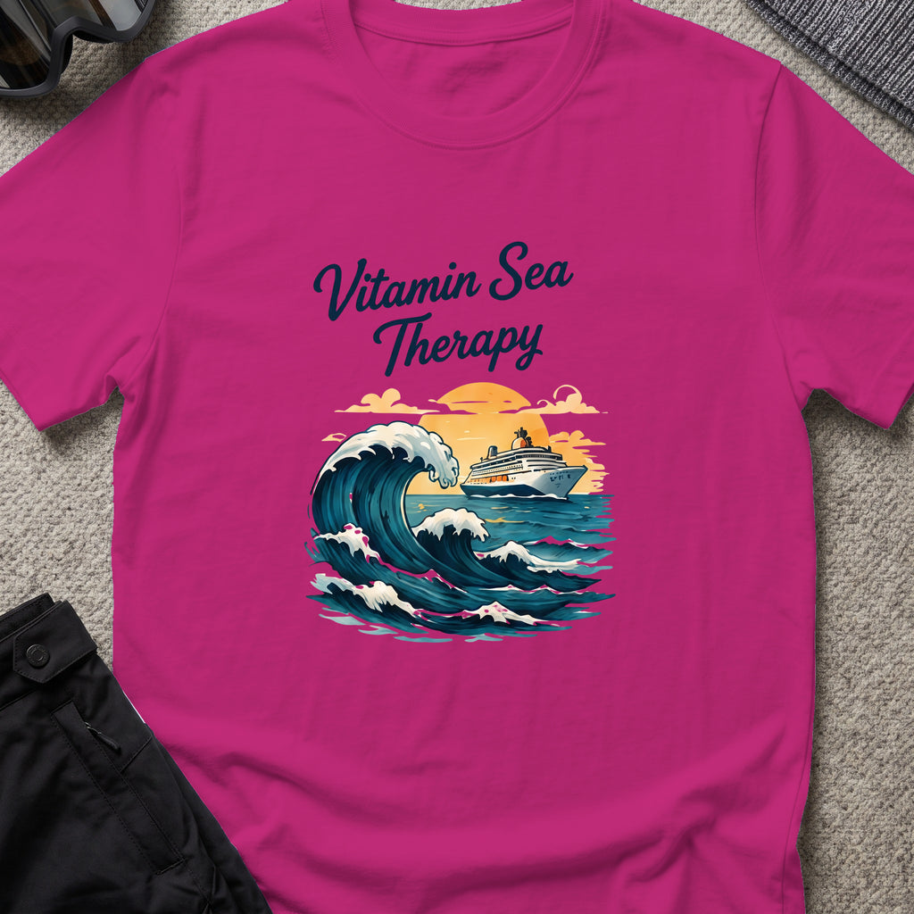 Vitamin Sea Therapy T-Shirt — Big Wave in Antique Heliconia, front view.