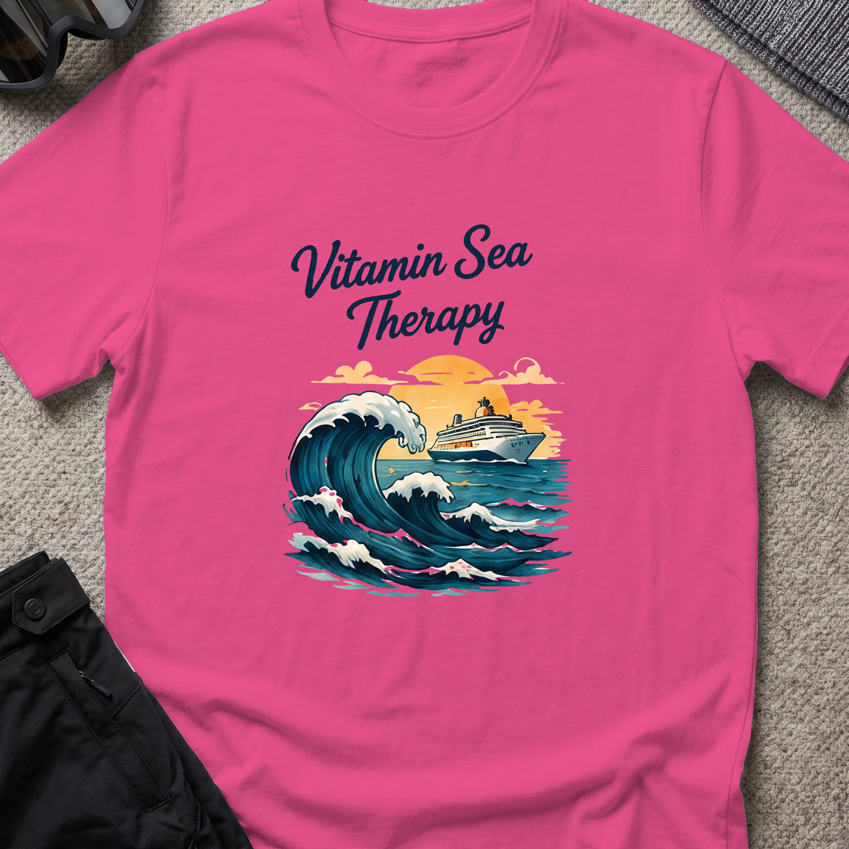 Vitamin Sea Therapy T-Shirt — Big Wave in Heliconia, front view.