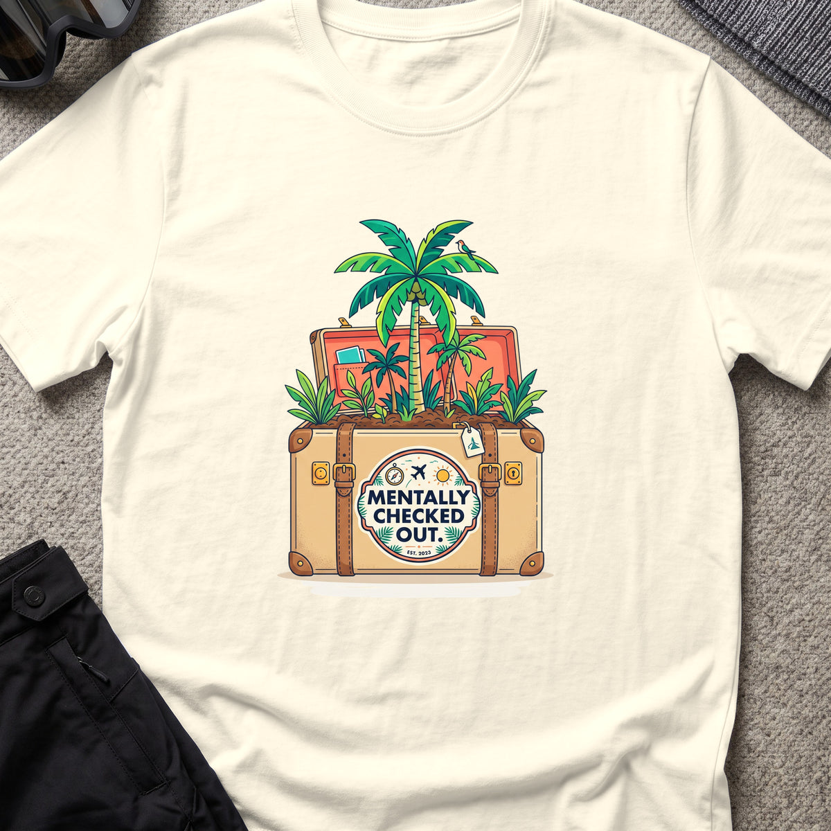 Mentally Checked Out T-Shirt in Natural, front view.